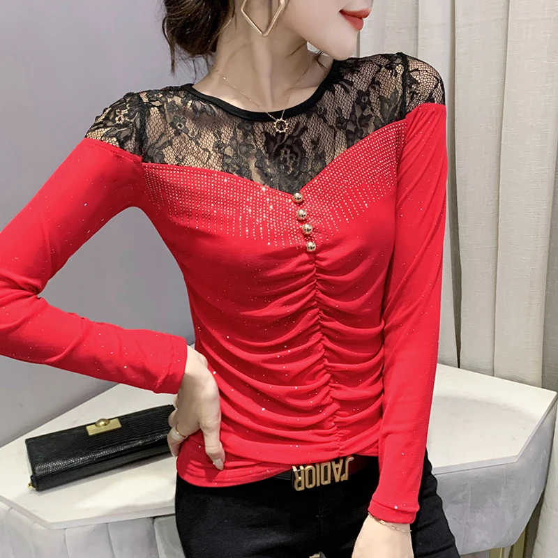 2021 Autumn Women's T-Shirt Fashion Causal Long Sleeve O-Neck Lace Patchwork Mesh Tops Elegant Slim Female Shirt
2021 Autumn Women's T-Shirt Fashion Causal Long Sleeve O-Neck Lace Patchwork Mesh Tops Elegant Slim Female Shirt