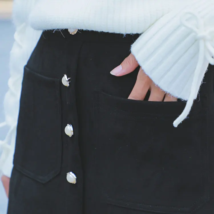 Fashionable Vintage Retro Button Pocket skirt Suede Hip high waist Elegant temperament Slim fit Comfortable Knee-Length | Женская одежда