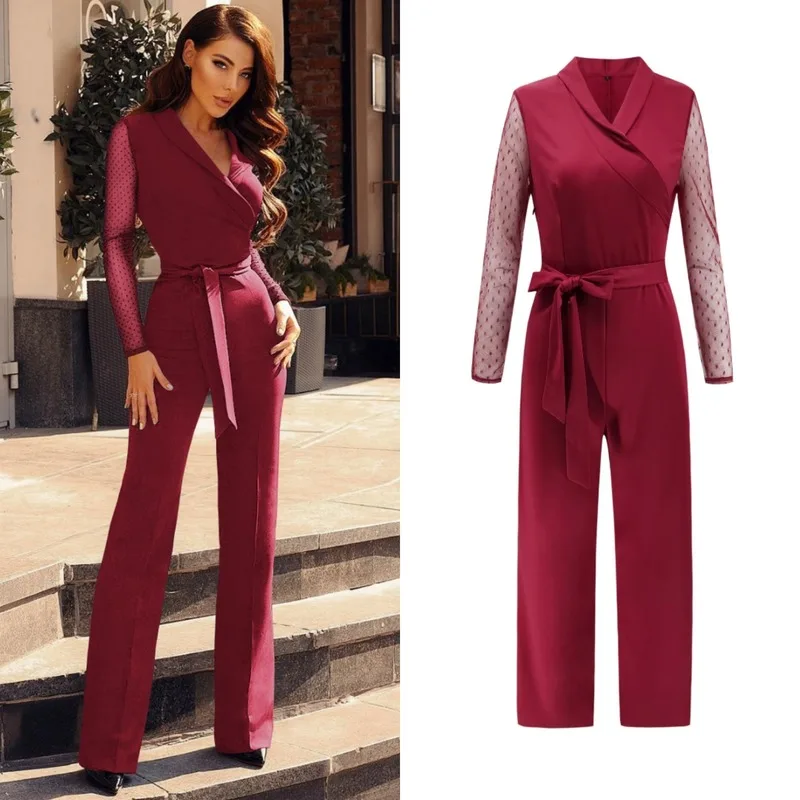 Casual Polka Dot V-neck New Elegant Professional Jumpsuit Long Sleeve Lace-up Jumpsuit Women Jumpsuits Autumn Overalls 2021
Casual Polka Dot V-neck New Elegant Professional Jumpsuit Long Sleeve Lace-up Jumpsuit Women Jumpsuits Autumn Overalls 2021