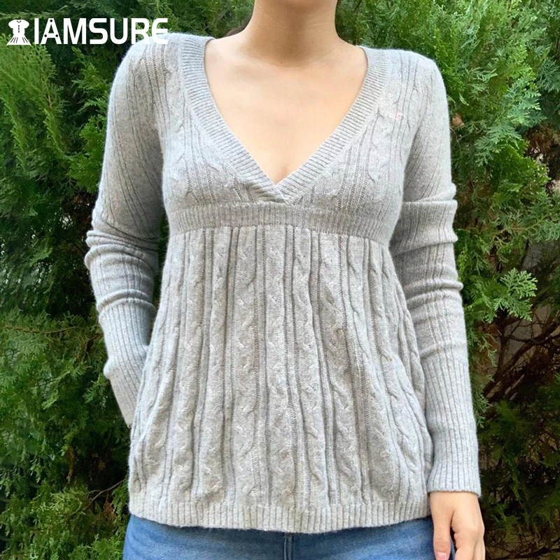 IAMSURE Casual Solid A-Line Knitted Sweaters Sweet Basic V-Neck Long Sleeve Loose Pullovers Women 2021 Fashion Autumn Winter
IAMSURE Casual Solid A-Line Knitted Sweaters Sweet Basic V-Neck Long Sleeve Loose Pullovers Women 2021 Fashion Autumn Winter