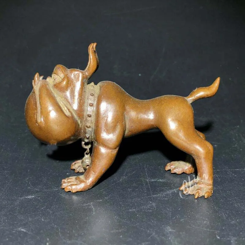 Старая китайская чистая твердая медная Коллекционная статуя бульдога с большим ртом ручной работы 
Старая китайская чистая твердая медная Коллекционная статуя бульдога с большим ртом ручной работы