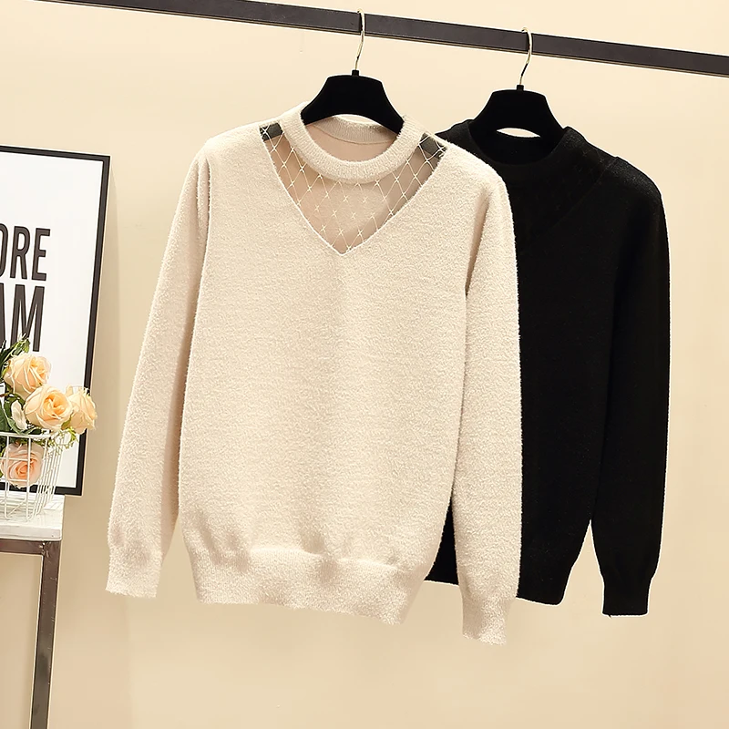 4XL women's fashion mesh lace see-through sweater 
4XL women's fashion mesh lace see-through sweater