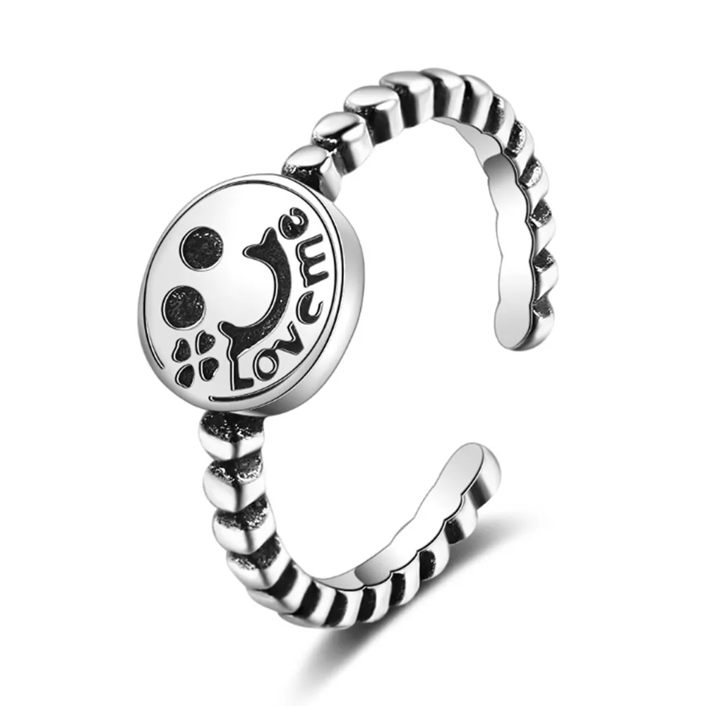 925 Sterling Silver New Woman Fashion Jewelry High Quality Retro Simple Black Smiley Open Ring Adjustable Size
925 Sterling Silver New Woman Fashion Jewelry High Quality Retro Simple Black Smiley Open Ring Adjustable Size