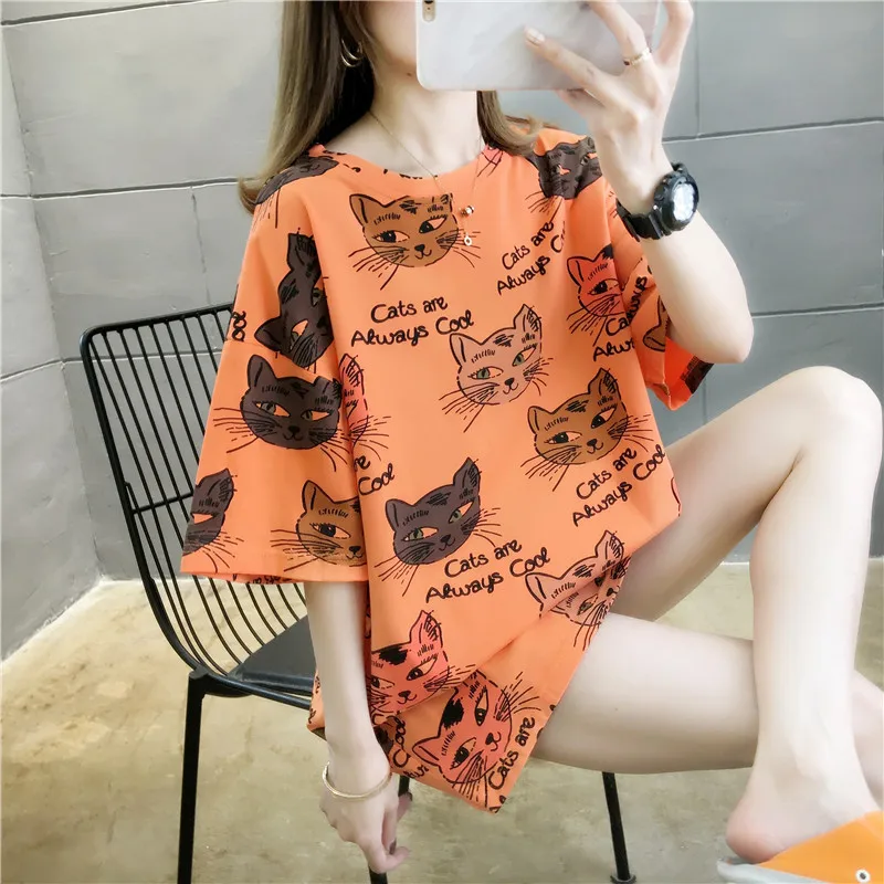 T-shirts Women Summer Short Sleeve Cartoon Cat Print Tshirts Womens Korean Style Oversize Loose Harajuku Streetwear Tops
T-shirts Women Summer Short Sleeve Cartoon Cat Print Tshirts Womens Korean Style Oversize Loose Harajuku Streetwear Tops