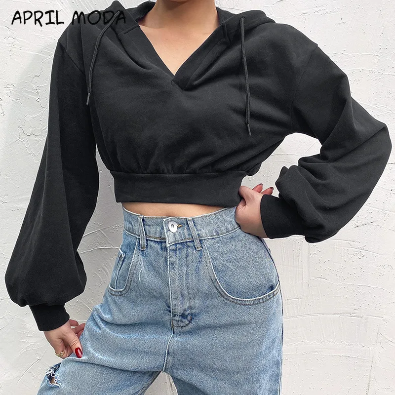 Vintage 2020 Autumn Solid Black Basic Sweatshirts For Women Casual Long Sleeve Female Cropped Hoodies Korean Streetwear Outfits 
Vintage 2020 Autumn Solid Black Basic Sweatshirts For Women Casual Long Sleeve Female Cropped Hoodies Korean Streetwear Outfits