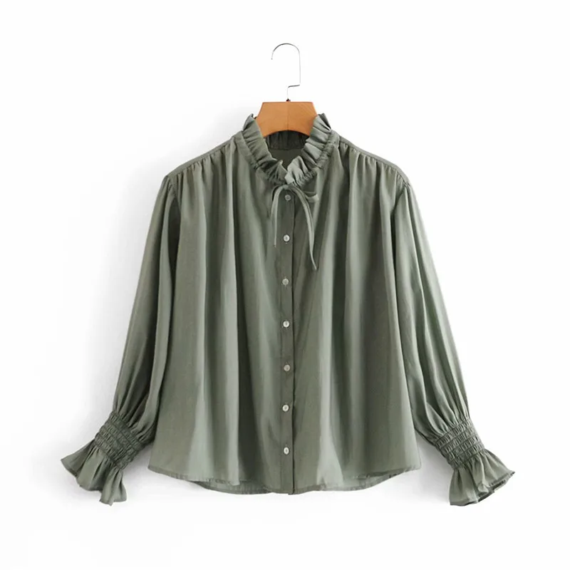 Evfer женская новая весенняя модная блузка с оборками на воротнике со шнуровкой Mg Green Женская Повседневная Эластичная рубашка с пышными рукав... 
Evfer женская новая весенняя модная блузка с оборками на воротнике со шнуровкой Mg Green Женская Повседневная Эластичная рубашка с пышными рукав...