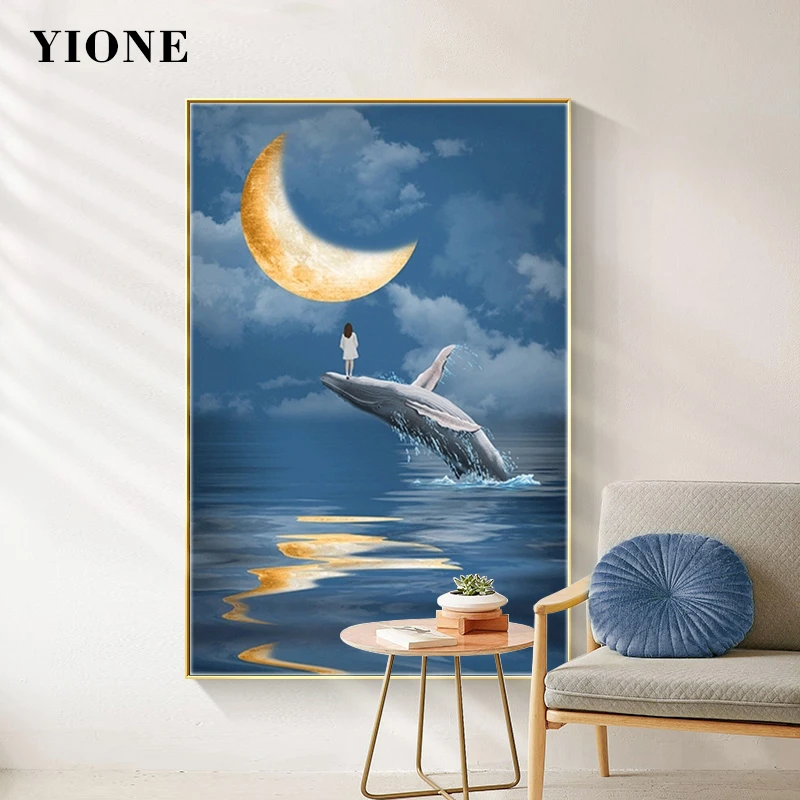 Whale Shark Girl Moon Canvas Painting Nordic Art Dark Blue Seascape Ocean Animal Wall Poster Print Picture for Living Room Decor
Whale Shark Girl Moon Canvas Painting Nordic Art Dark Blue Seascape Ocean Animal Wall Poster Print Picture for Living Room Decor