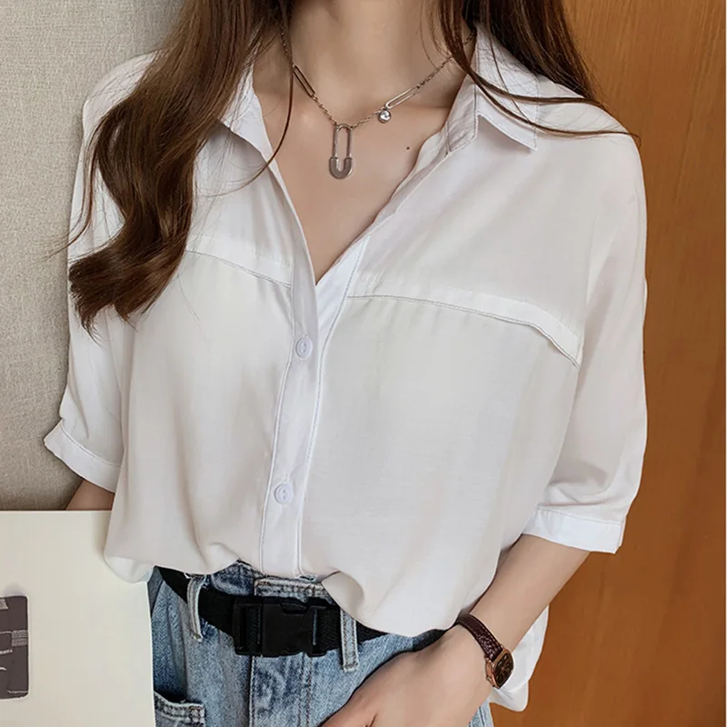 Women Shirts And Blouses 2020 Feminine White Blouse Top Short Sleeve Casual Turn-down Collar Women Loose Blouses Plus Szie
Women Shirts And Blouses 2020 Feminine White Blouse Top Short Sleeve Casual Turn-down Collar Women Loose Blouses Plus Szie