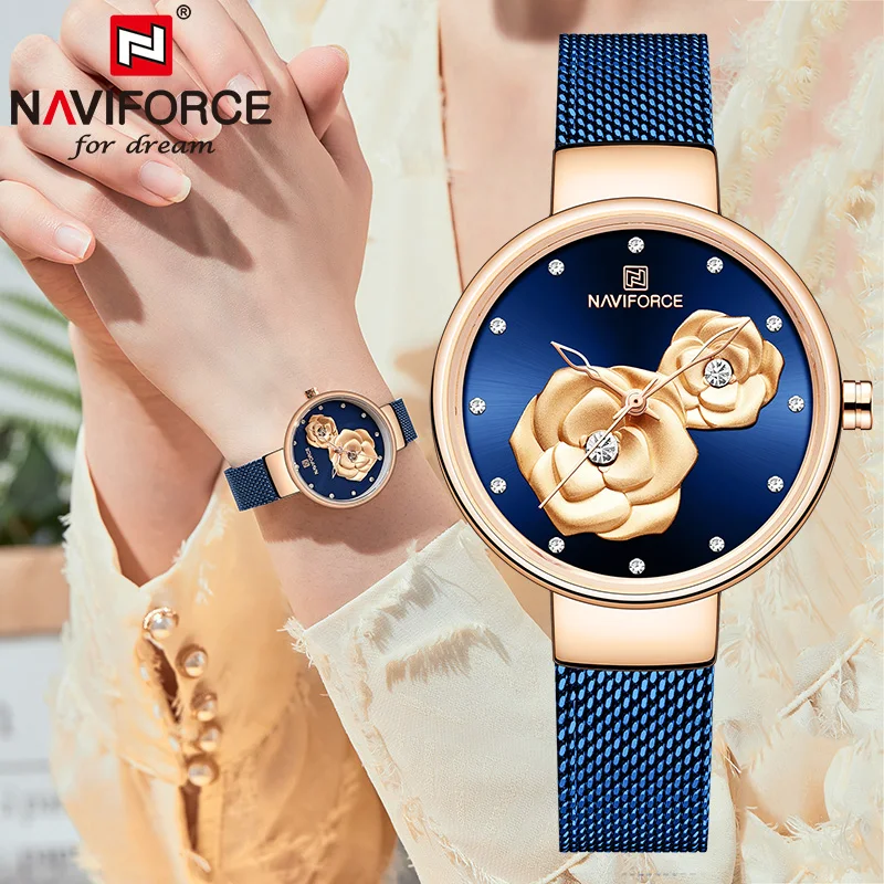 Топ люксовый бренд NAVIFORCE женские часы модные креативные 3D розовые наручные