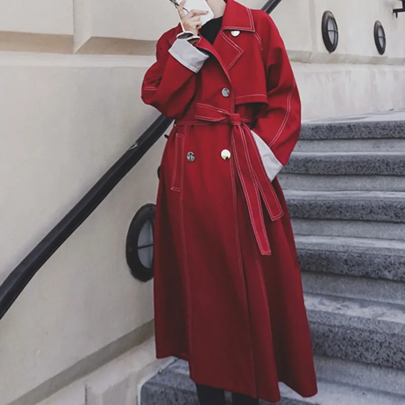 2020 Autumn French double-breasted high streetwear wide-waisted type with belt long windbreaker coat for women V008
2020 Autumn French double-breasted high streetwear wide-waisted type with belt long windbreaker coat for women V008