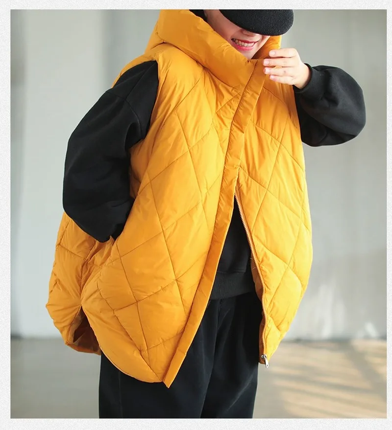 2021 Winter Warm Jackets Loose Oversized Casual Hooded Cotton-padded Jacket Padded Vest Waistcoat Women's Sleeveless Coat | Женская