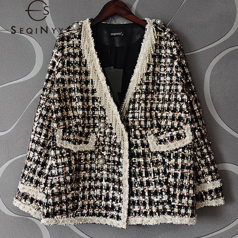 SEQINYY Trench Coat Autumn Spring New Fashion Design Women Runway Beading Tassel Sequins Plaid Black White Weaved Short Top
SEQINYY Trench Coat Autumn Spring New Fashion Design Women Runway Beading Tassel Sequins Plaid Black White Weaved Short Top