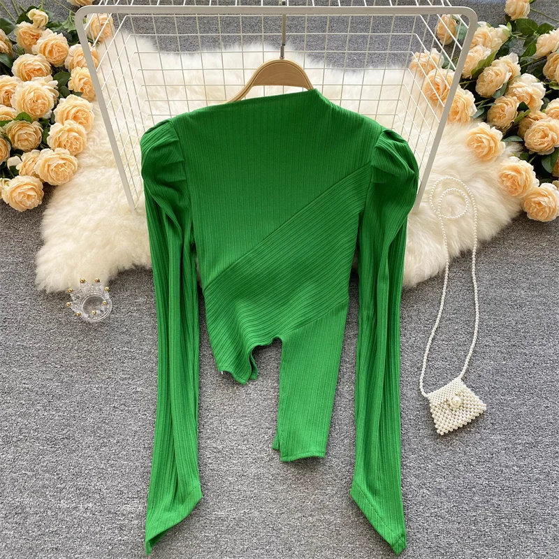 Женская нишевая характерная футболка с пышными рукавами для женщин, приталенный и нестандартный дизайн, универсальный свитер-блузка для же... 
Женская нишевая характерная футболка с пышными рукавами для женщин, приталенный и нестандартный дизайн, универсальный свитер-блузка для же...