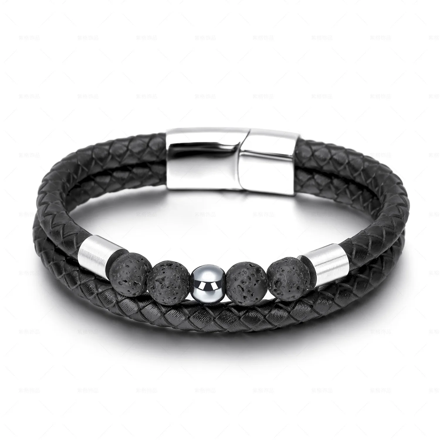 European And American Exaggerated High Sense Simple Pu Leather Natural Stone Volcanic Beads Stainless Steel Bracelet Men
European And American Exaggerated High Sense Simple Pu Leather Natural Stone Volcanic Beads Stainless Steel Bracelet Men