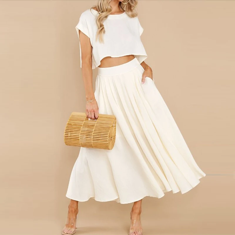 Loose Casual White Solid Women Skirt Set Sleeveless Crop Tops And Button Pockets Skirts Ladies Suit Summer Beach Style 2021
Loose Casual White Solid Women Skirt Set Sleeveless Crop Tops And Button Pockets Skirts Ladies Suit Summer Beach Style 2021