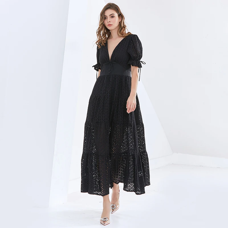 TWOTWINSTYLE Hollow Out Lace Up Bowknot Dress For Women V Neck Short Sleeve High Waist Elegant Dresses Female Fashion New Tide
TWOTWINSTYLE Hollow Out Lace Up Bowknot Dress For Women V Neck Short Sleeve High Waist Elegant Dresses Female Fashion New Tide