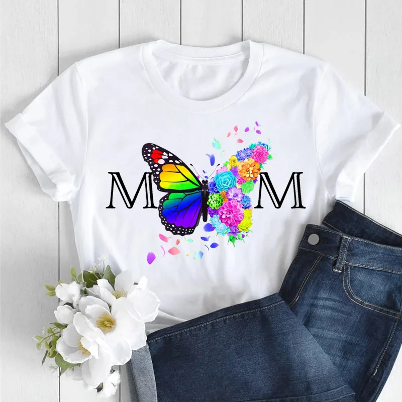 Модная женская футболка с принтом бабочек и цветов женские топы коротким рукавом