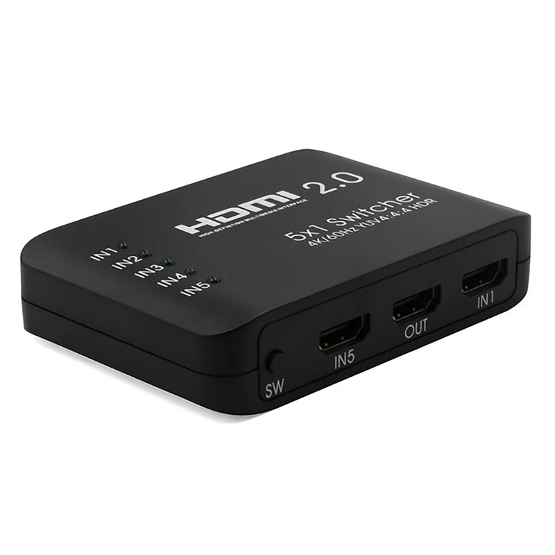 HDMI 2.0 Switch 5 Port HDMI Switcher Support 4K@60Hz 4:4:4 and HDR HDMI Hub with IR Remote for Laptop
HDMI 2.0 Switch 5 Port HDMI Switcher Support 4K@60Hz 4:4:4 and HDR HDMI Hub with IR Remote for Laptop