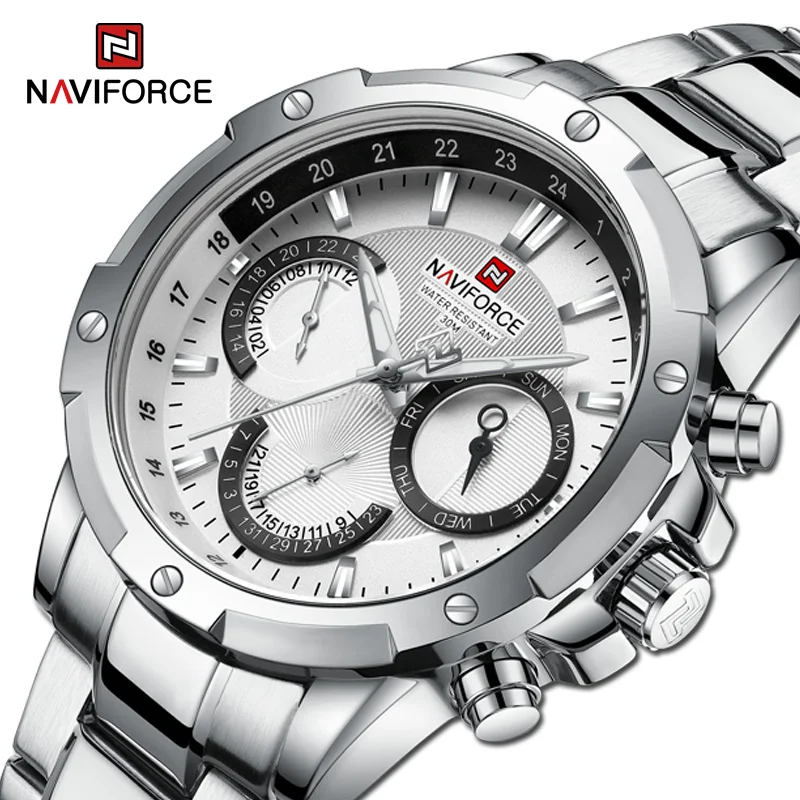 

2021 Top Brand Luxury Mens Watches NAVIFORCE Waterproof Multifunction Quartz Wristwatches Men Stainless Steel Clock Reloj Hombre