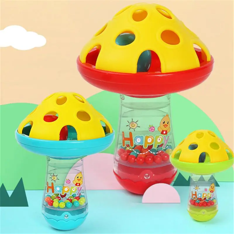 Baby Non-toxic Comforting Baby Teether Toys Mushroom Hand Jingle Shaking Bell 63HE