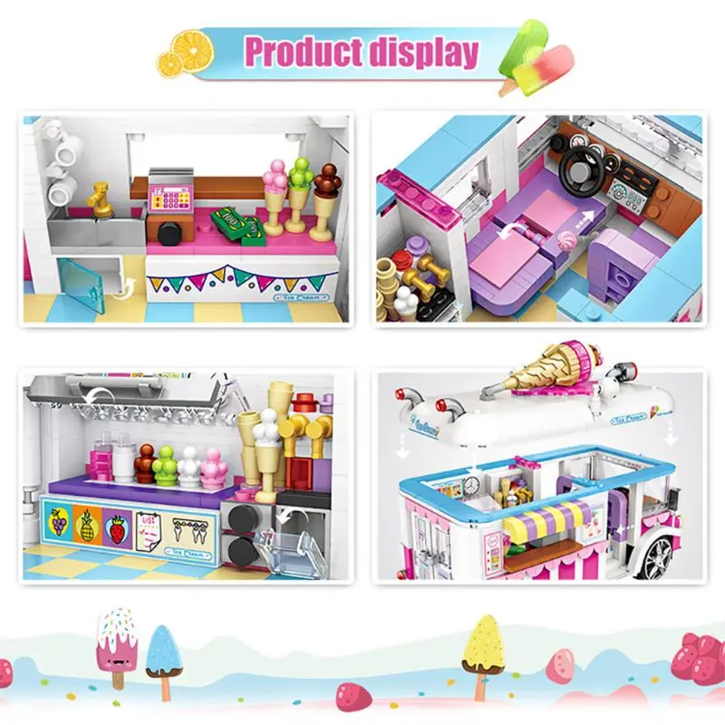 Mini block ice cream truck pink car cake bus truck model toy 1244pcs block
Mini block ice cream truck pink car cake bus truck model toy 1244pcs block