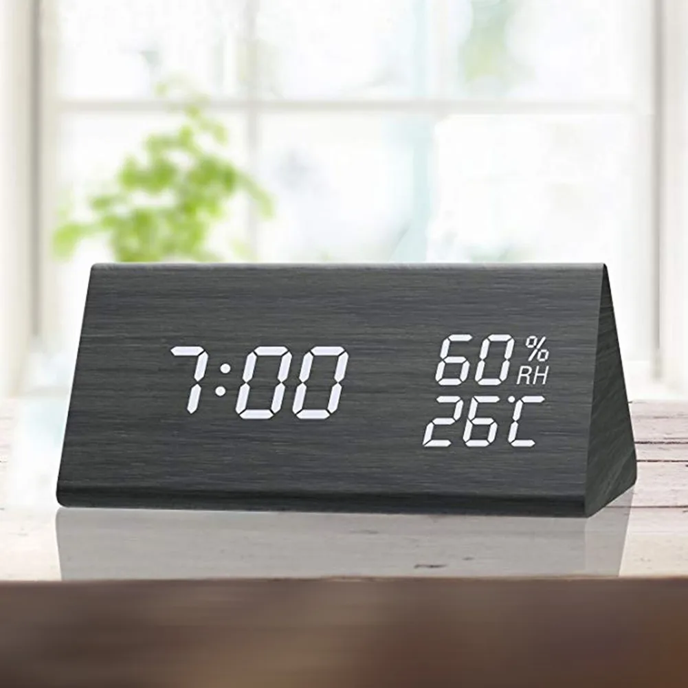 Цифровые часы Saat креативные деревянные электронные светодиодные с отображением