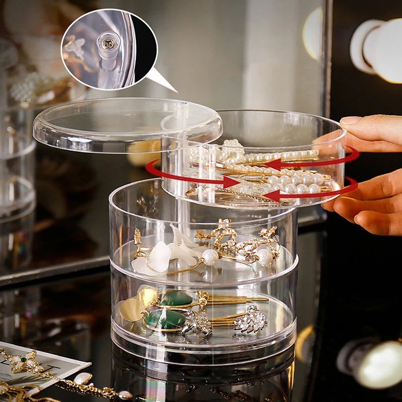 2/3Layers Rotating Jewelry Storage Box Makeup Organizer Transparent Bracelet Earrings Plastic Display Rack Jewelry Dust-proof
2/3Layers Rotating Jewelry Storage Box Makeup Organizer Transparent Bracelet Earrings Plastic Display Rack Jewelry Dust-proof