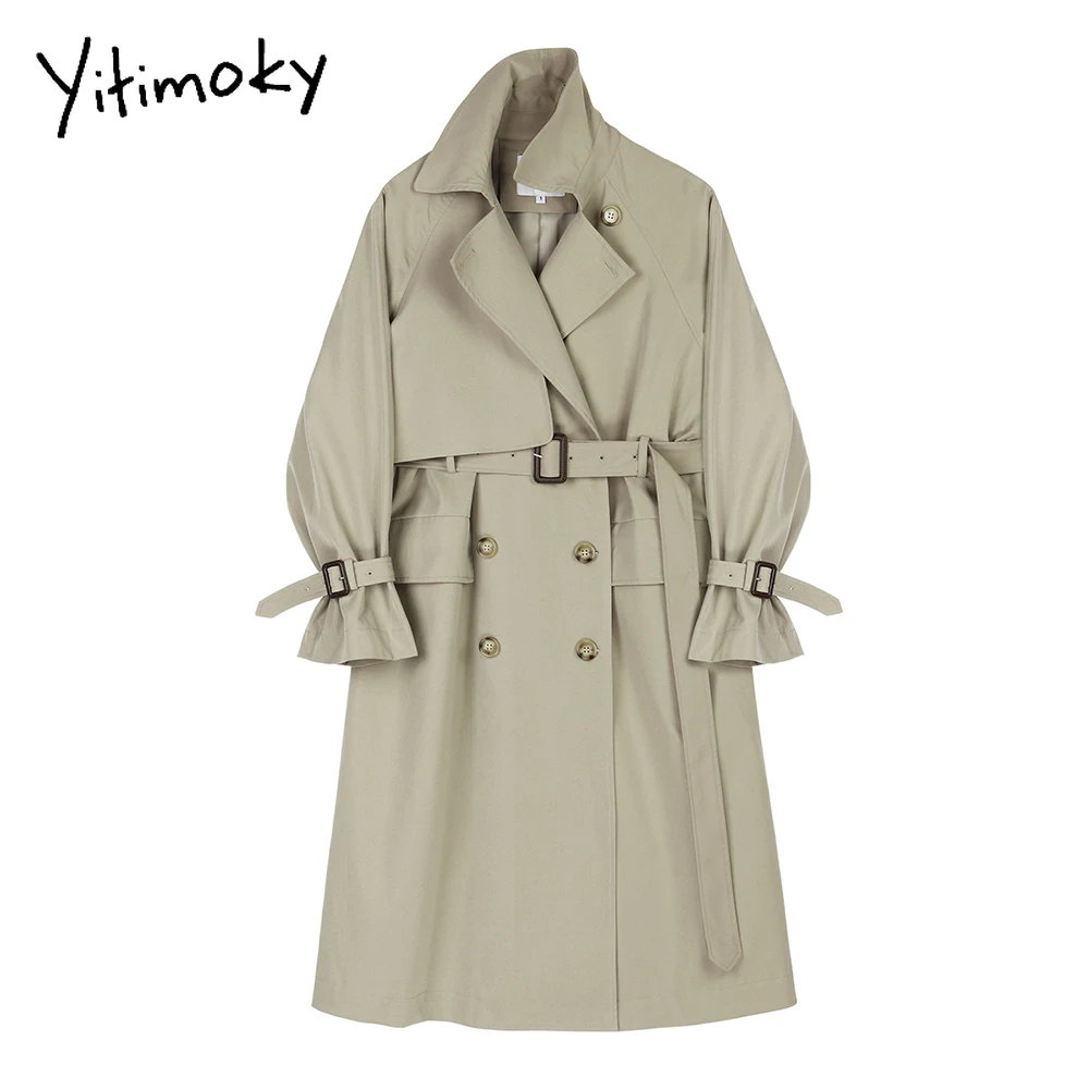 

Yitimoky весенний женский длинный Тренч с поясом пальто Корейская мода Новая ветровка отложной воротник женская одежда двубортная