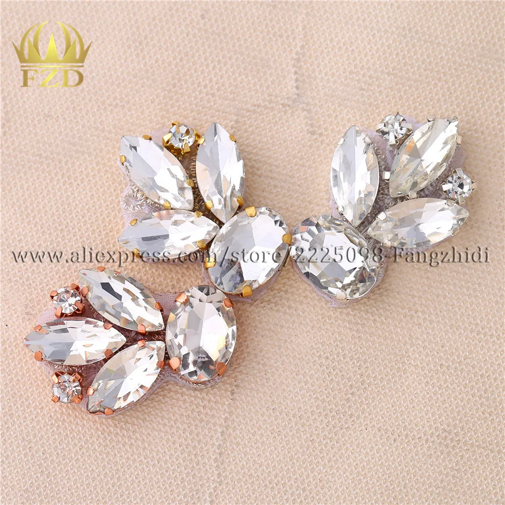 

FZD 100 Pairs Handmade Hot Fix Crystal Sew On Bridal Sliver Rhinestone Small Applique for Wedding Sash and Belt Decoration