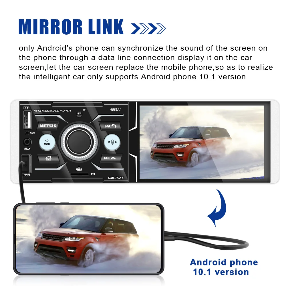 4.1'' Touch Screen Car MP5 Video Player Audio FM Radio Autoradio Multimedia Rear View Display USB Charger Stereo Bluetooth DC12V
4.1'' Touch Screen Car MP5 Video Player Audio FM Radio Autoradio Multimedia Rear View Display USB Charger Stereo Bluetooth DC12V