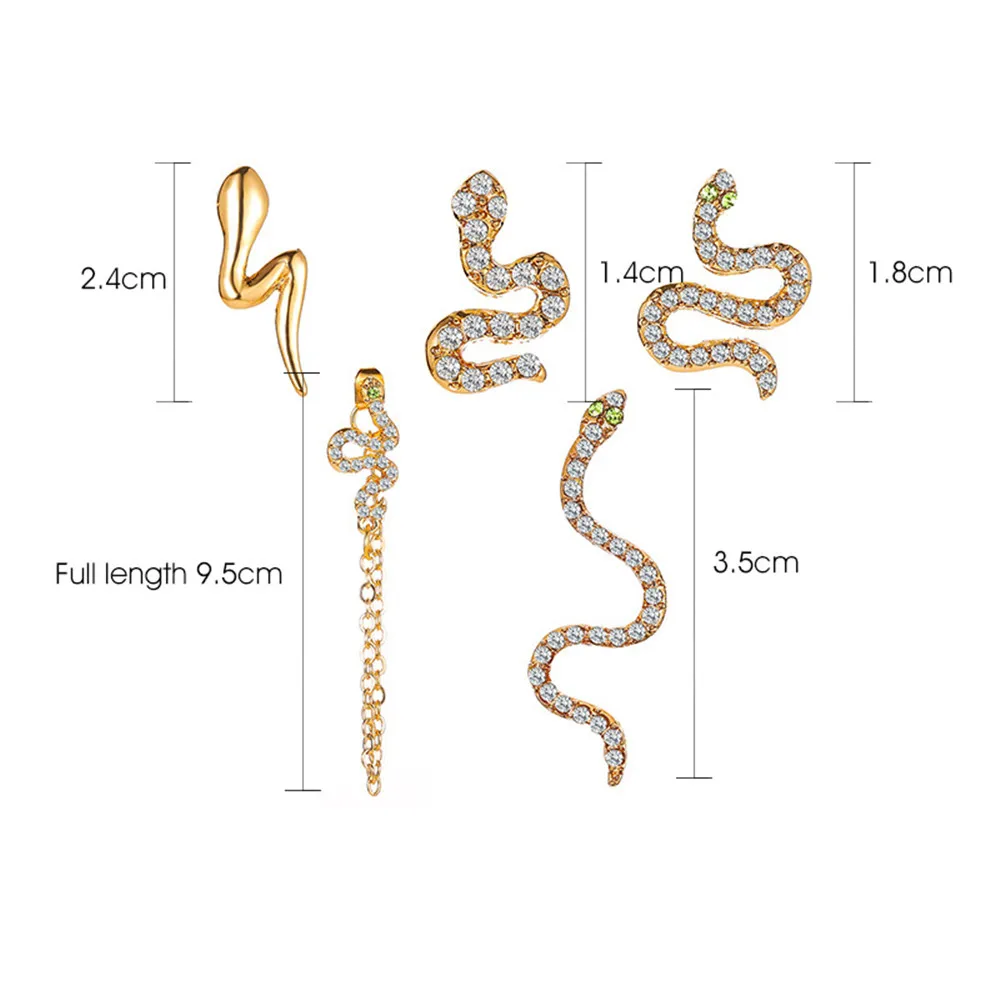 5 Pcs/set Stud Earrings Snake Shape Zircon Gold Slivery Color With Chain Rhinestone Fashion Jewelry Ear Accessories
5 Pcs/set Stud Earrings Snake Shape Zircon Gold Slivery Color With Chain Rhinestone Fashion Jewelry Ear Accessories