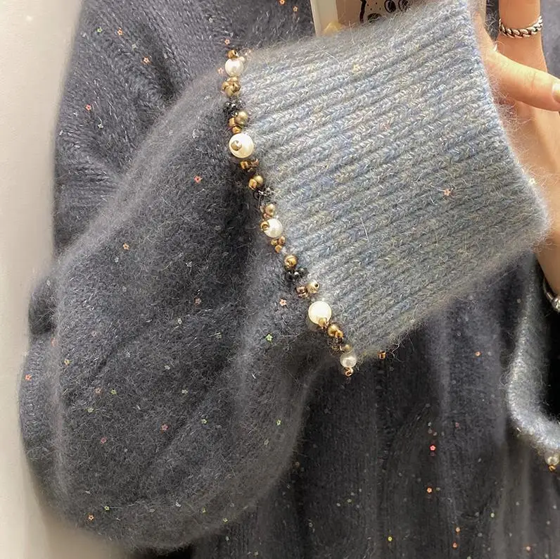 Spring/fall Korea Knitted Pullover Temperament Ladies Heavy Industry Beaded Soft Waxy Sweater Jacket Commuter Ladies Sweet Wind
Spring/fall Korea Knitted Pullover Temperament Ladies Heavy Industry Beaded Soft Waxy Sweater Jacket Commuter Ladies Sweet Wind