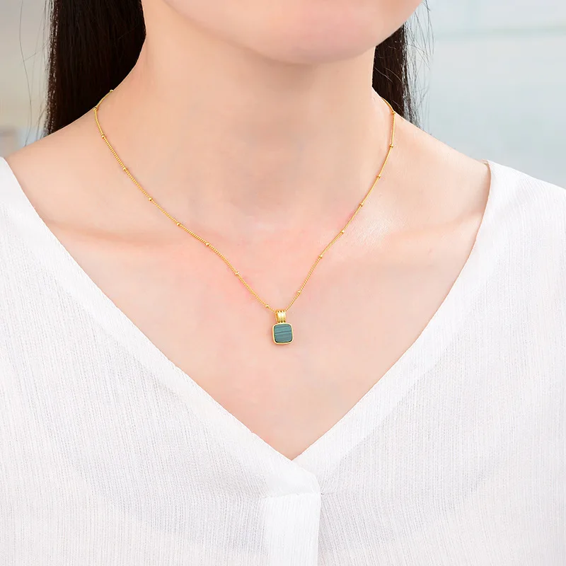 Natural Malachite Vintage Elegant Simple S925 Sterling Silver Necklace For Women Female Gold Plated Fashion Jewelry Wholesale 
Natural Malachite Vintage Elegant Simple S925 Sterling Silver Necklace For Women Female Gold Plated Fashion Jewelry Wholesale