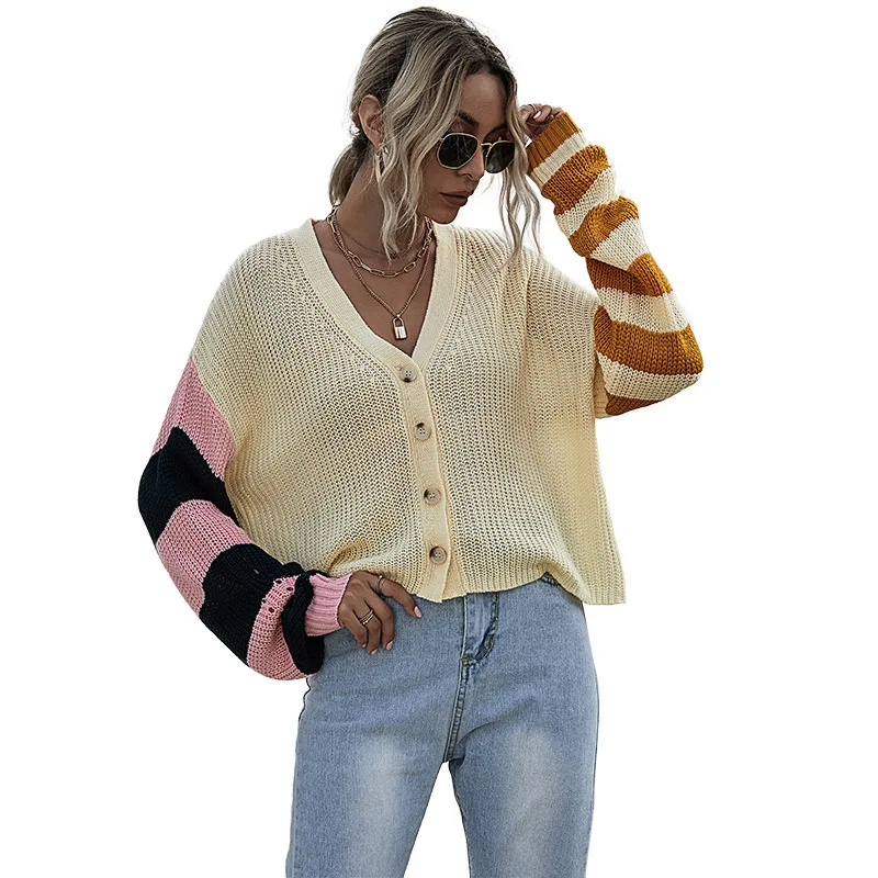 2021 Spring Striped Stitching Knitted Cardigan Sweater V-neck Long-sleeved Streetwear Loose Sweater
2021 Spring Striped Stitching Knitted Cardigan Sweater V-neck Long-sleeved Streetwear Loose Sweater