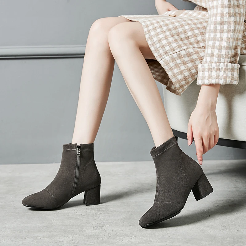 JK Stretch Flock Ankle Boots Women High Heels Booties Ladies Zip Shoes Female Square Toe Shoes Female Shoes Winter 2020 New
JK Stretch Flock Ankle Boots Women High Heels Booties Ladies Zip Shoes Female Square Toe Shoes Female Shoes Winter 2020 New
