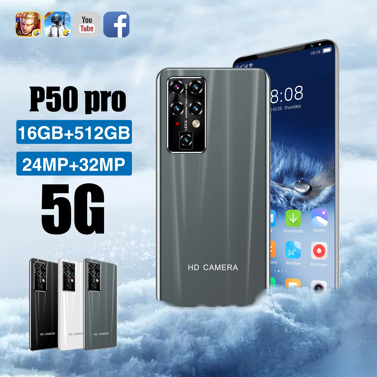 Latest 5g Smartphone Cell Phone 5.5Inch P50 Pro 16G 512G 24MP+32MP 5600mAh 10 Core Android 10 Face Recognition Cheap Phone
Latest 5g Smartphone Cell Phone 5.5Inch P50 Pro 16G 512G 24MP+32MP 5600mAh 10 Core Android 10 Face Recognition Cheap Phone