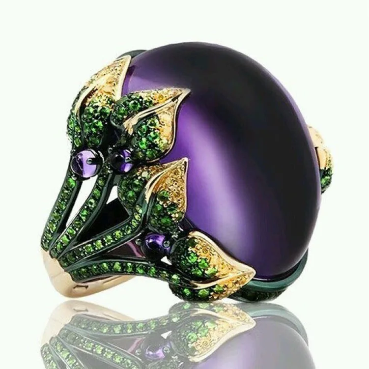 Vintage Large Purple Stone Rings for Women Green Crystal Flower Leaves Exaggerated Finger Ring Party Jewelry Accessories Gift
Vintage Large Purple Stone Rings for Women Green Crystal Flower Leaves Exaggerated Finger Ring Party Jewelry Accessories Gift