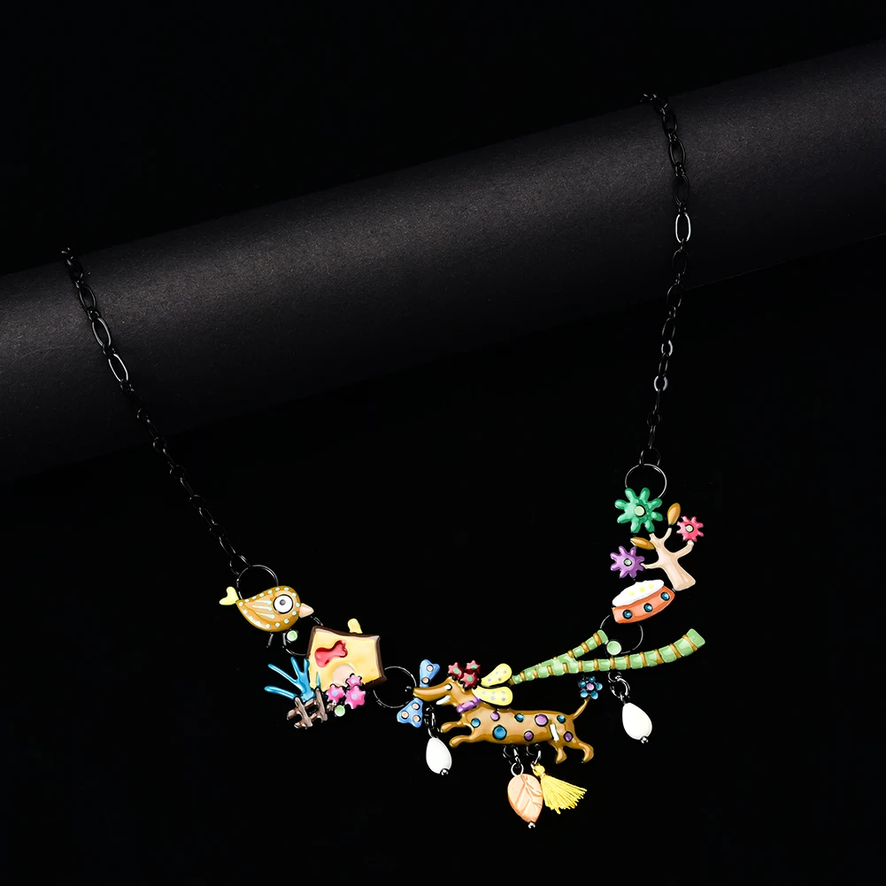 Enamel Necklace & Pendant Colorful Zinc Alloy Necklaces Accessories Gifts For Women Girl Kids Jewelry Animal Dog Tassels | Украшения и