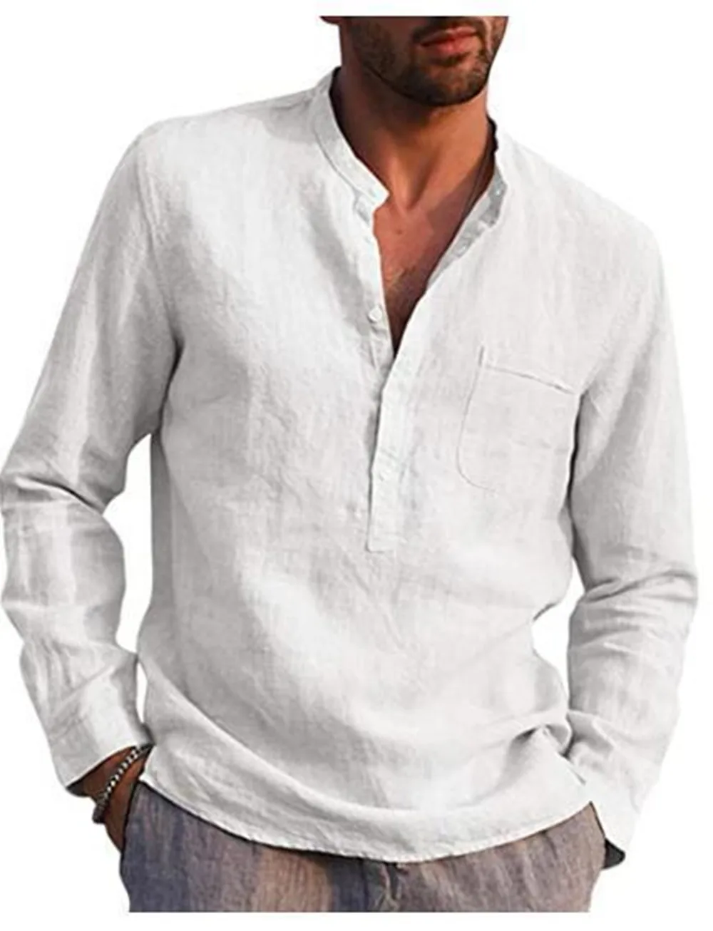 2021 men's shirt summer fashion comfortable leisure Long Sleeve Shirt Men's solid color V-neck beach linen men's shirt
2021 men's shirt summer fashion comfortable leisure Long Sleeve Shirt Men's solid color V-neck beach linen men's shirt