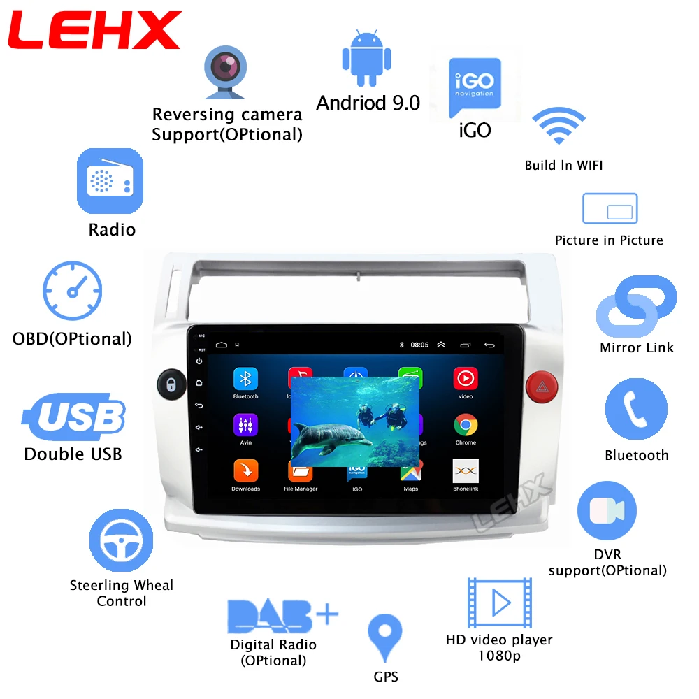 Автомагнитола LEHX мультимедийный видеоплеер 2 din Android 9 0 Гб ОЗУ DSP DVD для Citroen C4 C Triumph