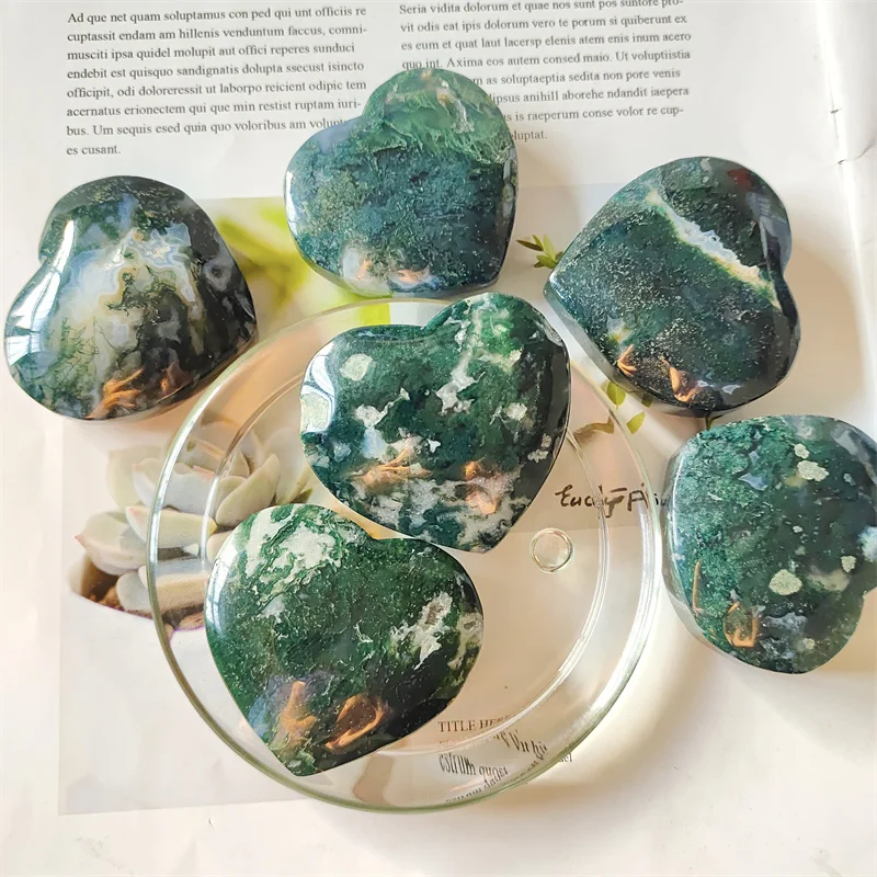 Wholesale natural quartz hand polished healing crystal green moss agate hearts for gifts or decoration
Wholesale natural quartz hand polished healing crystal green moss agate hearts for gifts or decoration