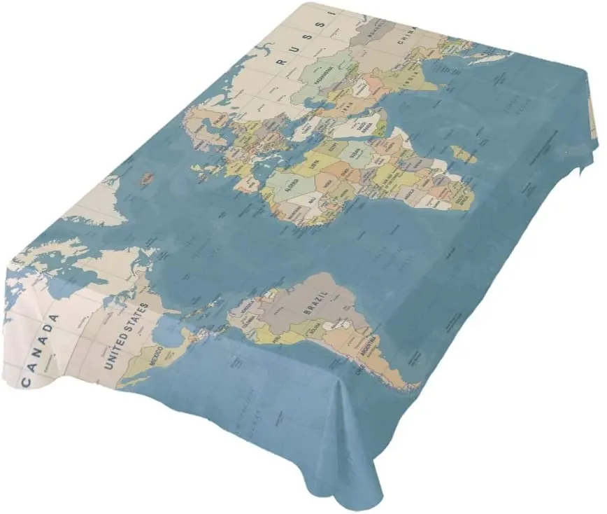 

World Map Tablecloth for Kitchen Dinner Parties Tabletop Decor