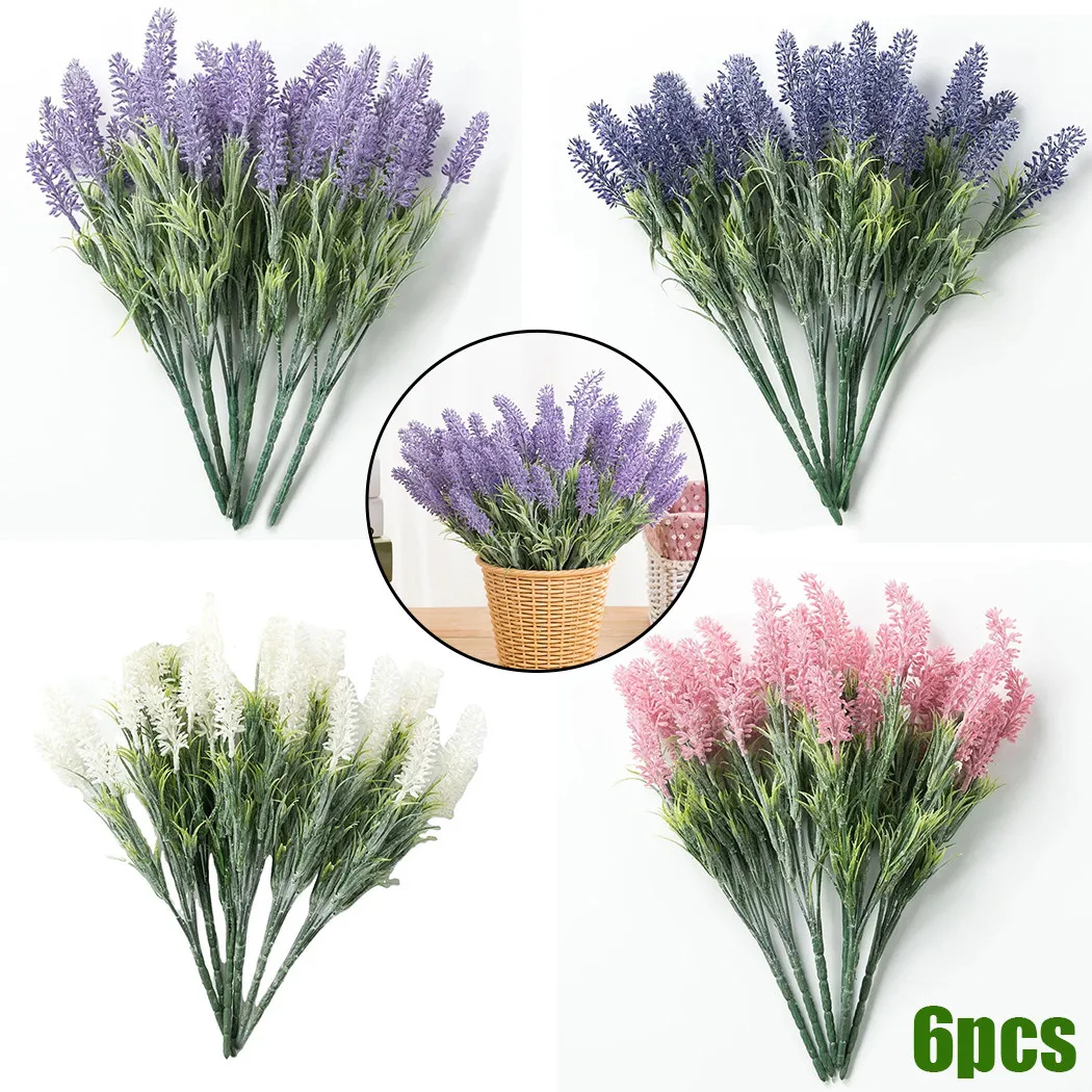 

6 Bouquet 7 Heads Artificial Lavender Fake Silk Flower Home Wedding Garden Decor In Stock Drop Shipping