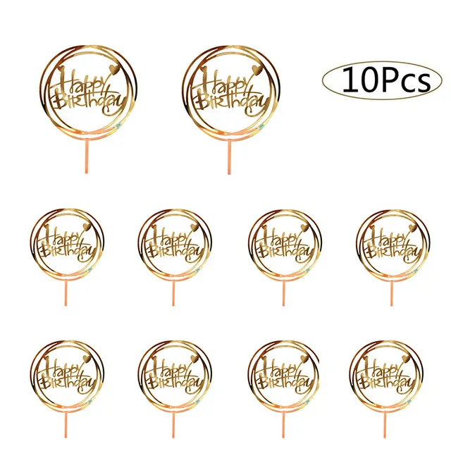 10pcs Happy Birthday Cake Topper Acrylic Gold Toppers Party Supplies Decorations Promotional Items | Дом и сад