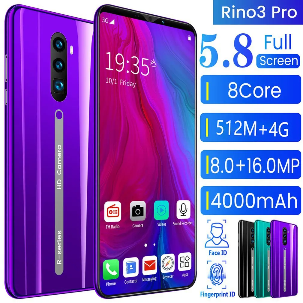5,8 дюймовый телефон Rino3 Pro Fashion HD Android 8 ядер разблокировка по отпечатку пальца распознавание лица Смартфон US/EU/UK/AU разъем
5,8 дюймовый телефон Rino3 Pro Fashion HD Android 8 ядер разблокировка по отпечатку пальца распознавание лица Смартфон US/EU/UK/AU разъем