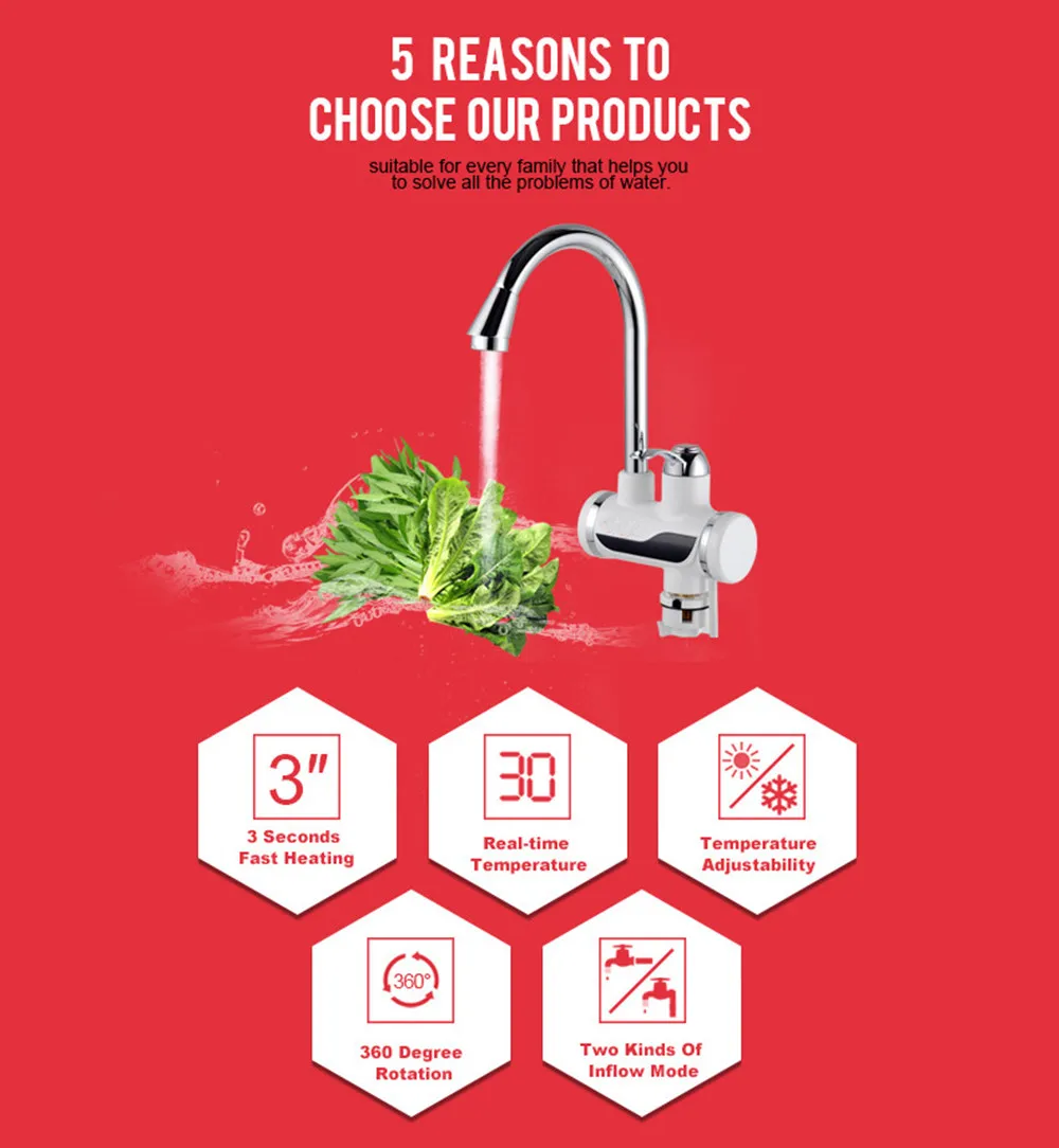 Electric Hot Water Heater Faucet Instant Tankless Kitchen Instant Heating Tap Water Heater with LED EU Plug Cold Heating Faucet
Electric Hot Water Heater Faucet Instant Tankless Kitchen Instant Heating Tap Water Heater with LED EU Plug Cold Heating Faucet