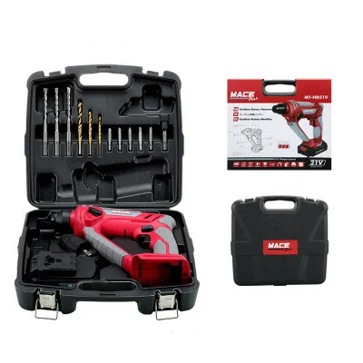 21v cordless Rechargeable electric hammer electric drill high-power concrete household dual-use impact drill power tool 
21v cordless Rechargeable electric hammer electric drill high-power concrete household dual-use impact drill power tool
