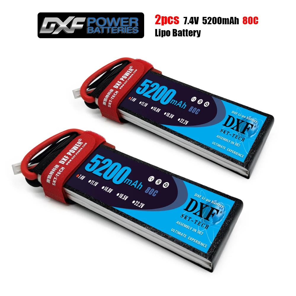 DXF 2S 7.4V 5200mah 80C-160C Lipo Battery XT60 T Deans XT90 EC5 For FPV Drone Airplane Car Racing Truck Boat RC Parts
DXF 2S 7.4V 5200mah 80C-160C Lipo Battery XT60 T Deans XT90 EC5 For FPV Drone Airplane Car Racing Truck Boat RC Parts