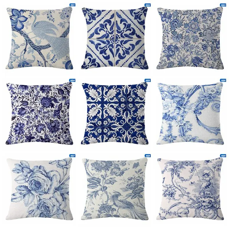 Cushion Covers Blue White Printed Linen Cushion Cover High Quality Sofa Bedding Vintage Decorative Throw Pillow Case
Cushion Covers Blue White Printed Linen Cushion Cover High Quality Sofa Bedding Vintage Decorative Throw Pillow Case