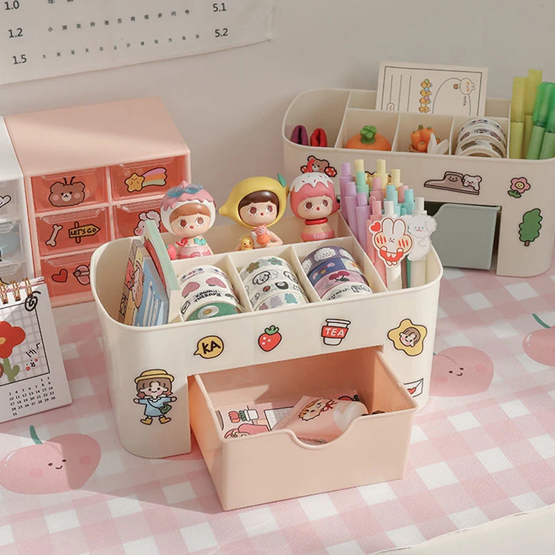 Desktop Cosmetic Brush Storage Case With Drawer Makeup Jewelry Pens Desk Organize Box Plastic Organizers With Decorative Sticker
Desktop Cosmetic Brush Storage Case With Drawer Makeup Jewelry Pens Desk Organize Box Plastic Organizers With Decorative Sticker